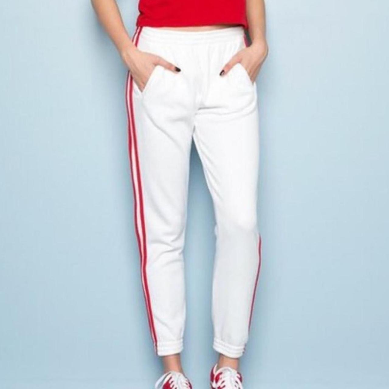 Brandy melville white sweatpants fashion red stripe