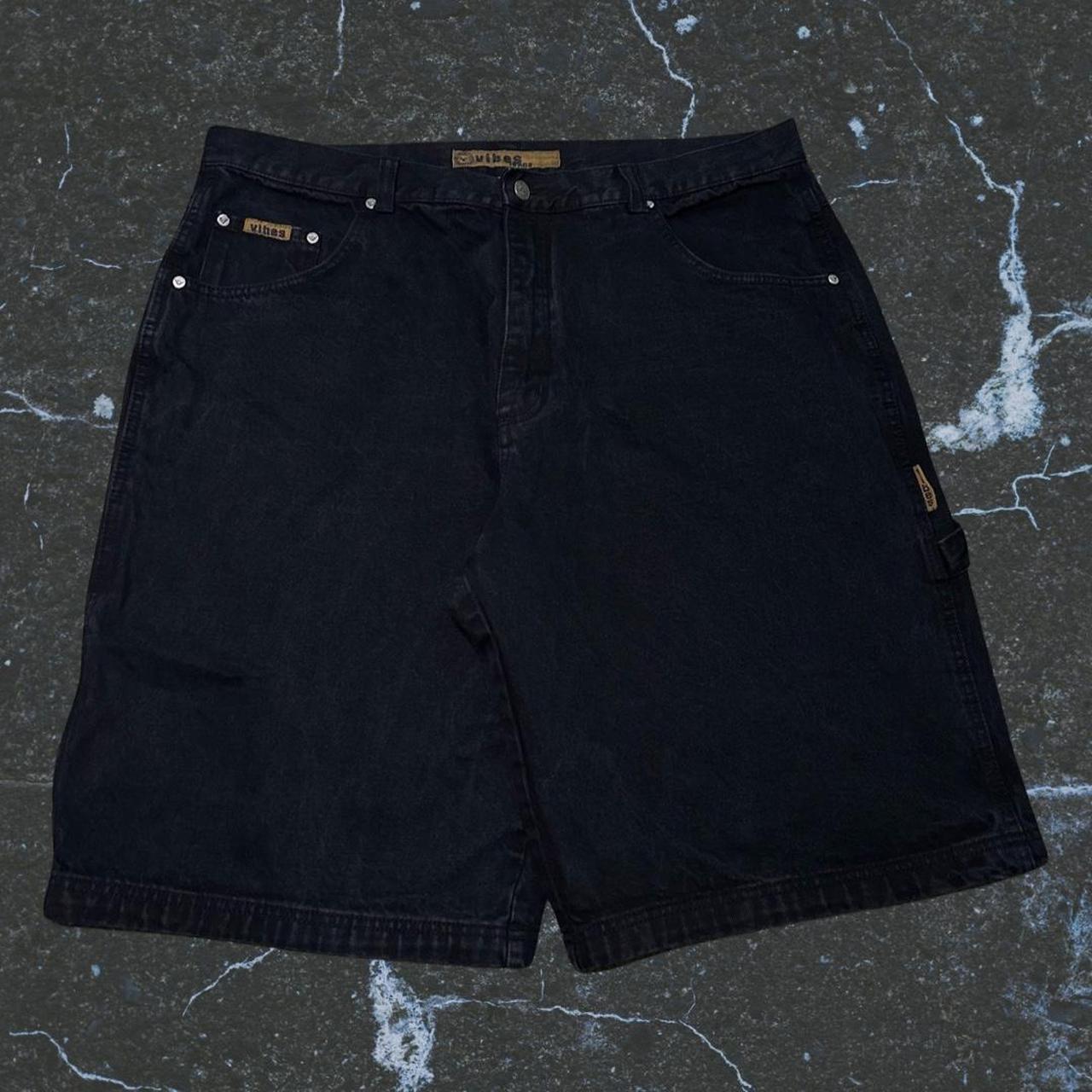 Vibes black baggy carpenter jean shorts, size 40.... - Depop
