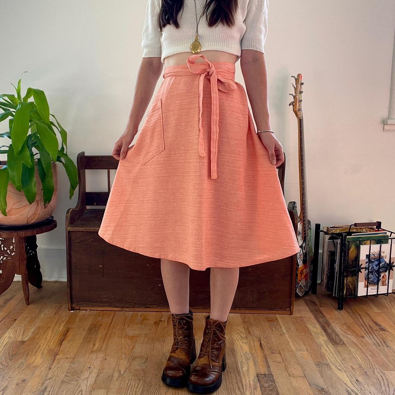 Vintage 70's Coral wrap Skirt Size S/M. Cotton... - Depop