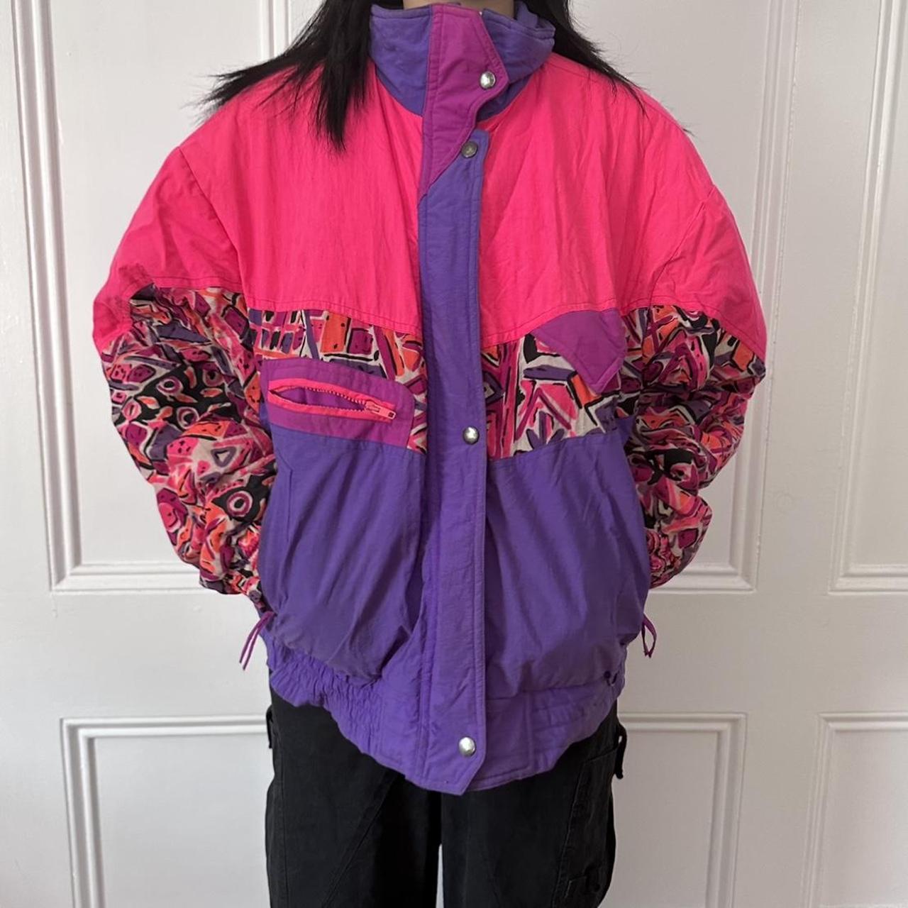 80s vintage windbreaker in neon pink and purple.... - Depop