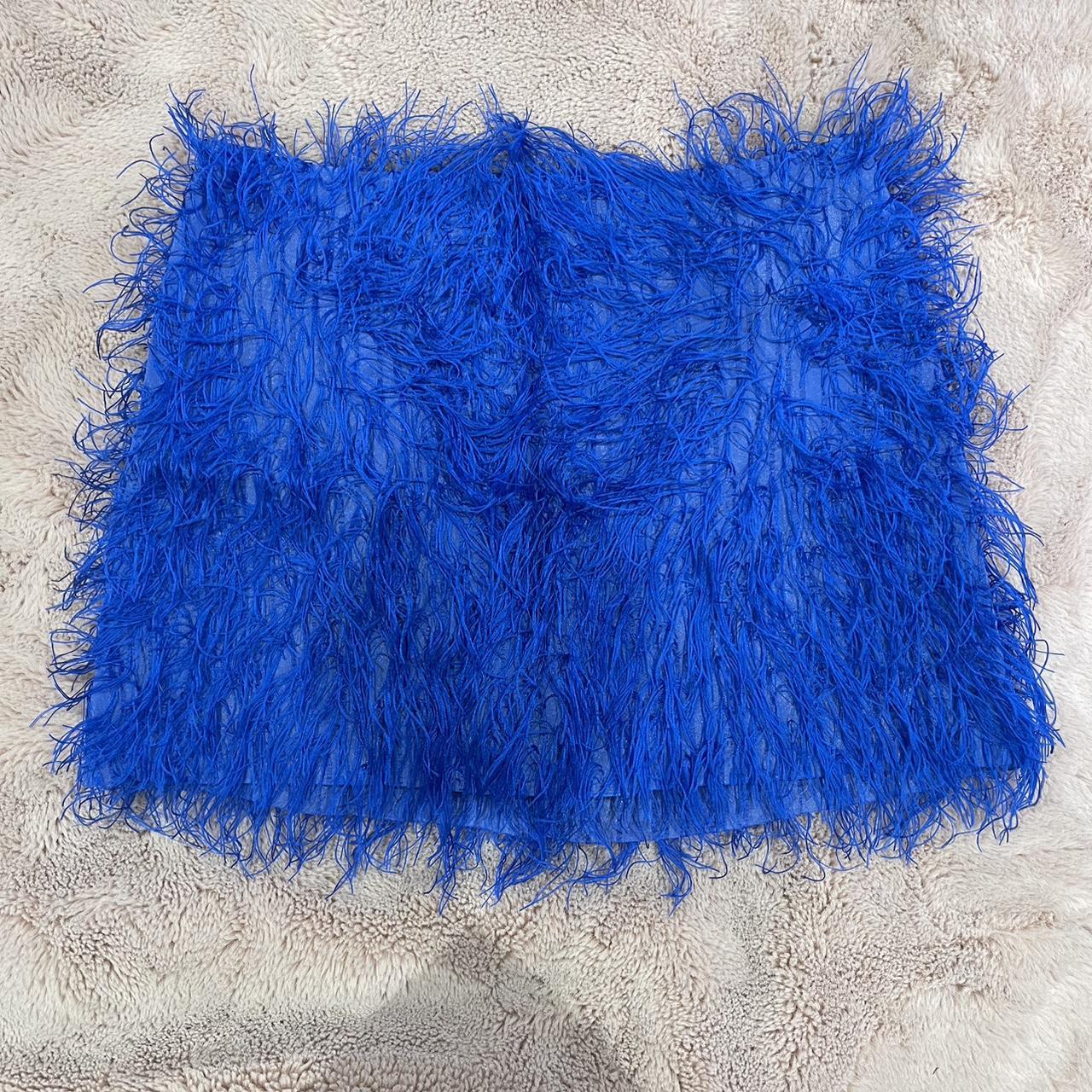 Topshop blue feather mini skirt Zip back New with. Depop