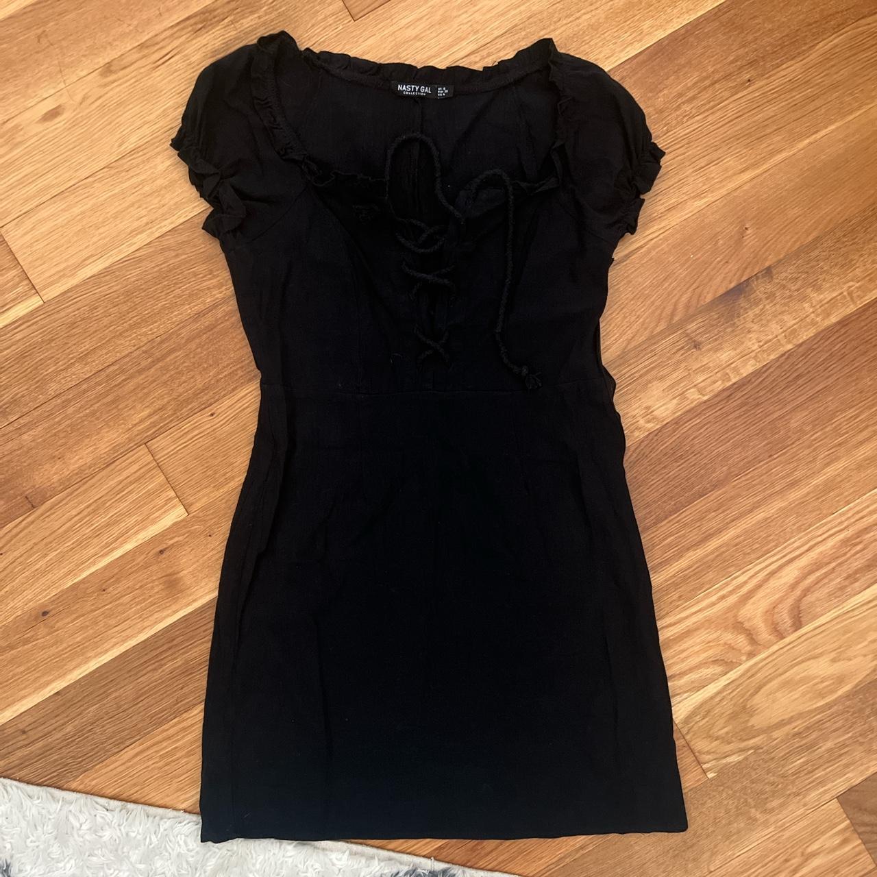 Nasty gal mini black dress with tie front and ruffle... - Depop