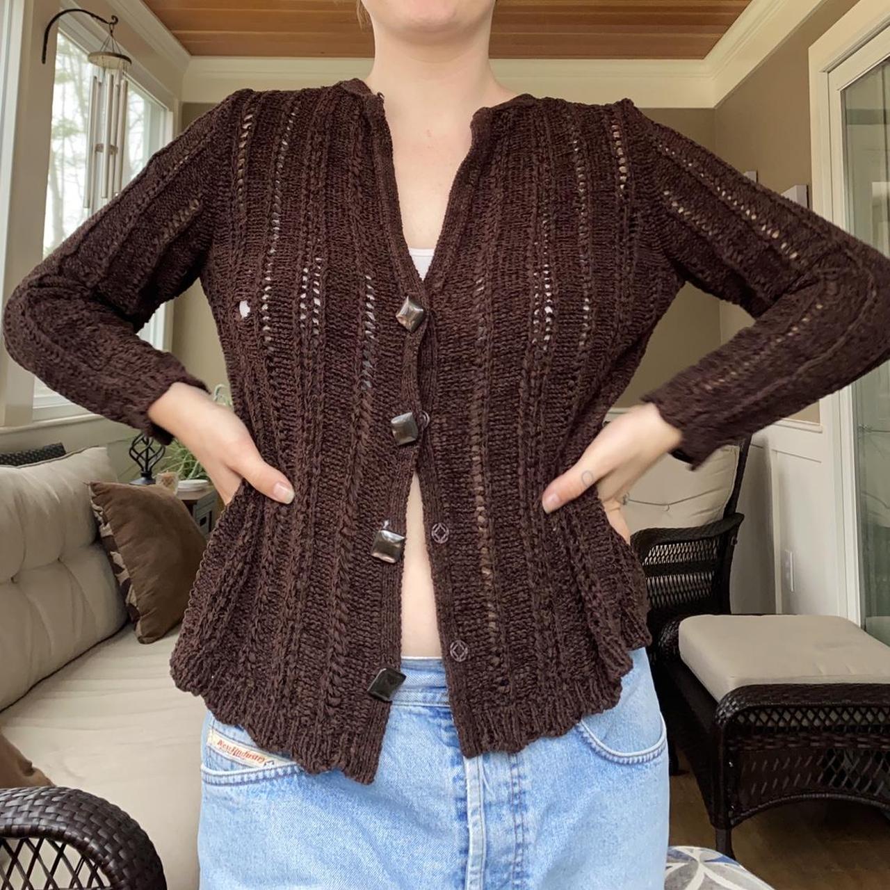 90s / Y2K brown button up knit cardigan/ sweater | Depop