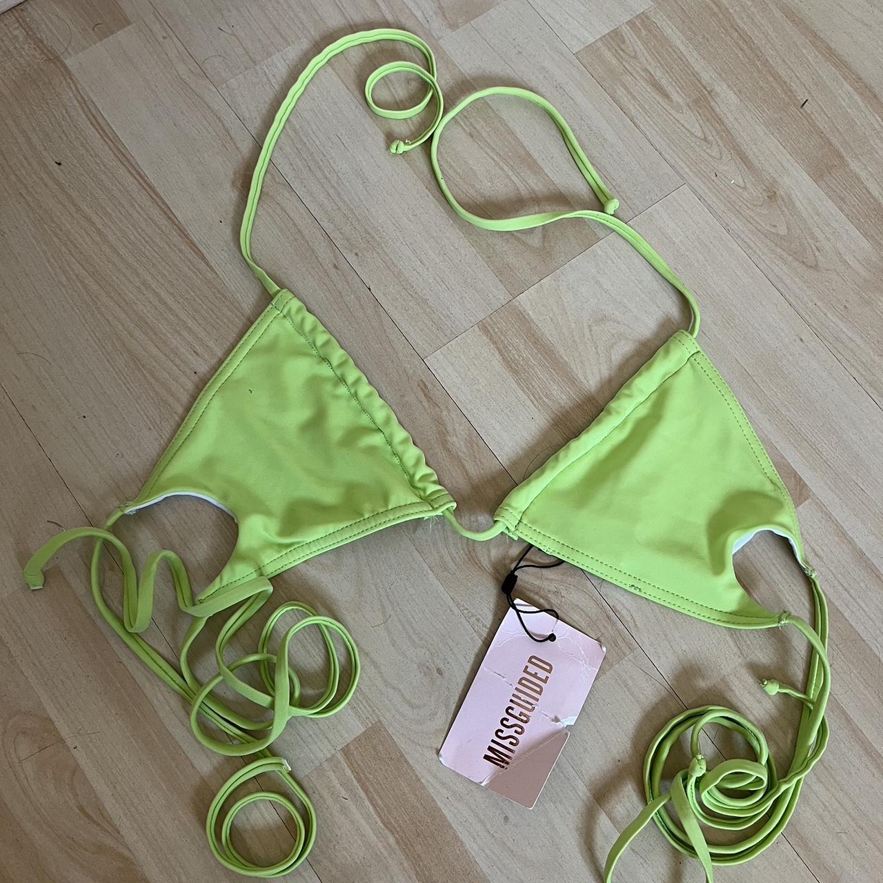 Missguided neon green lime string tie bikini top