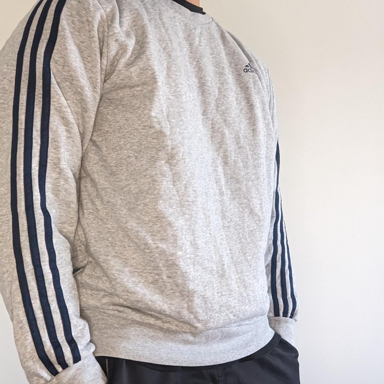 Grey Adidas Crew Neck Jumper (M) Adidas... - Depop