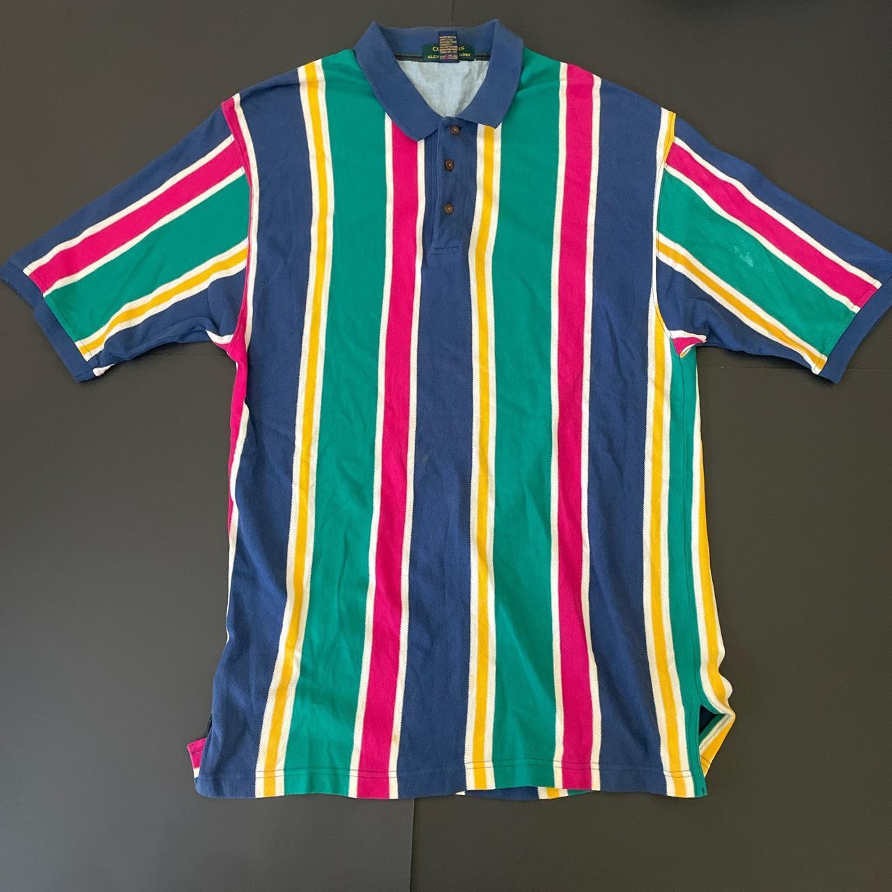 vintage 90s vertical stripe polo crazy vibrant... - Depop