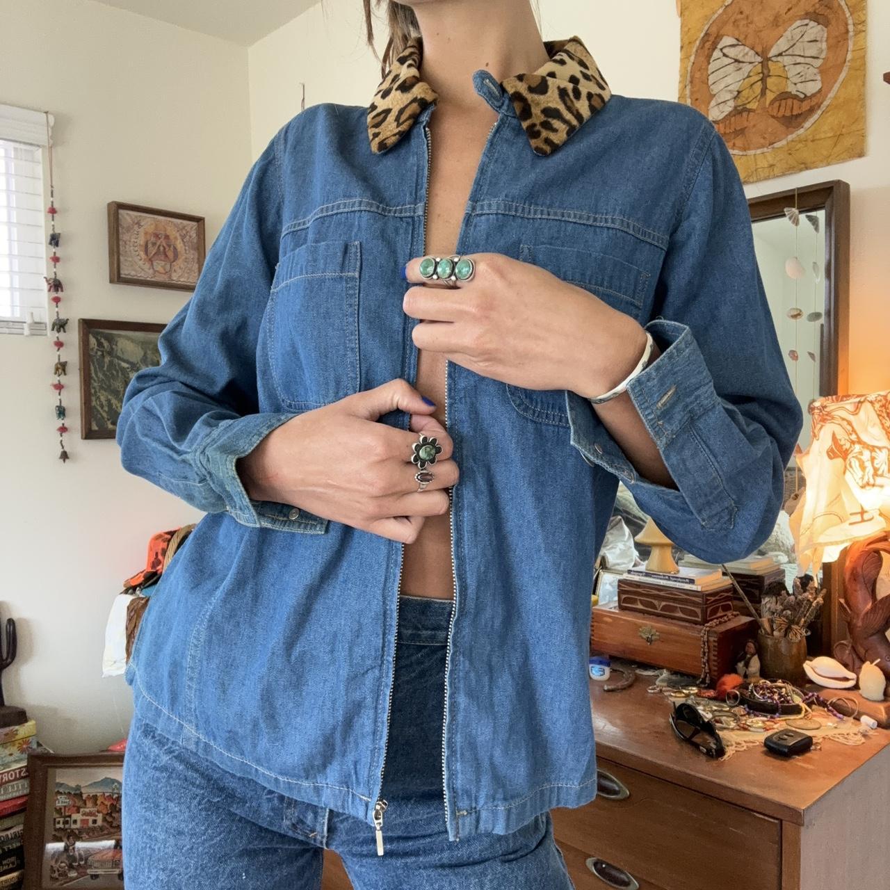 Jean jacket with cheetah collar best sale