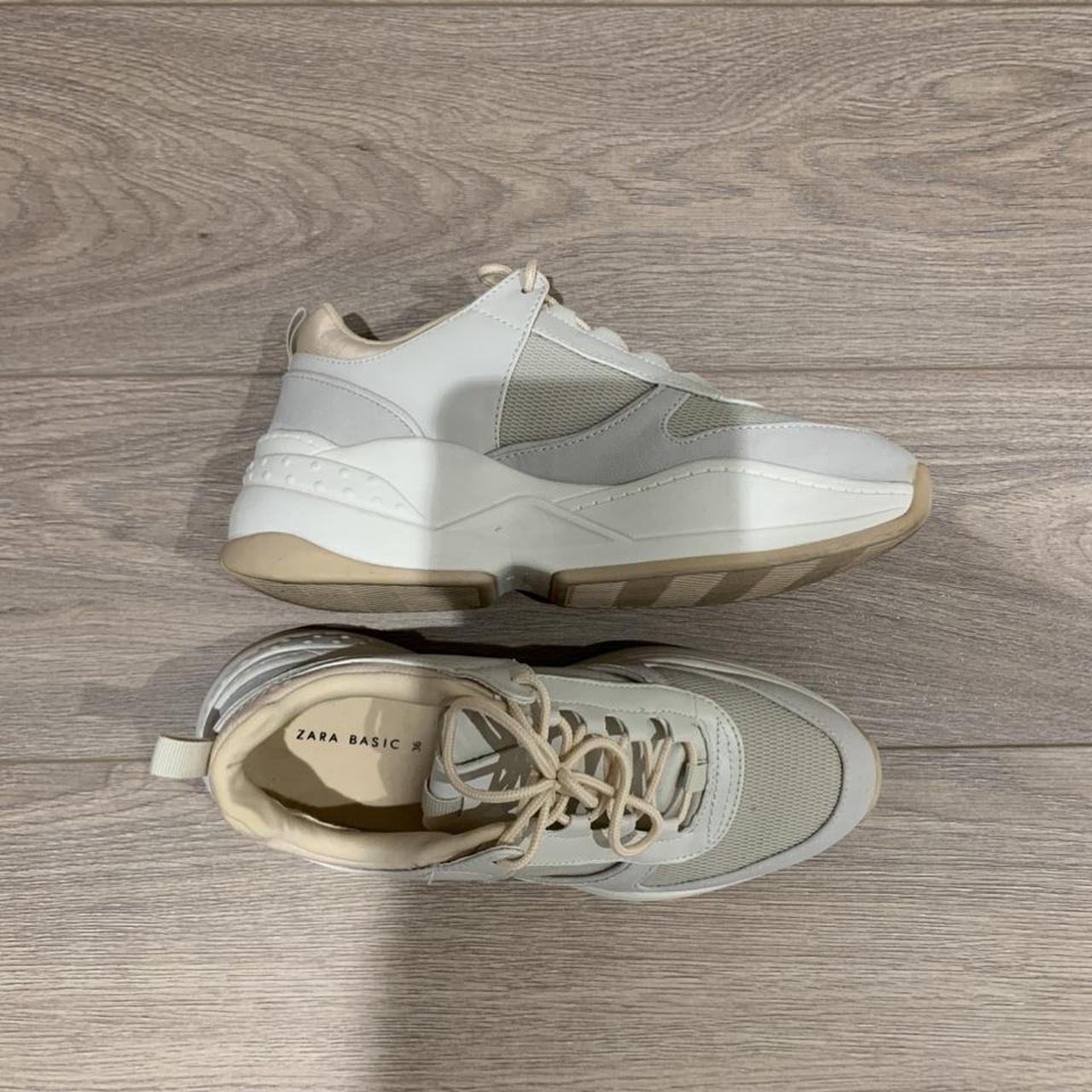 Zara Women's White and Cream Trainers Depop