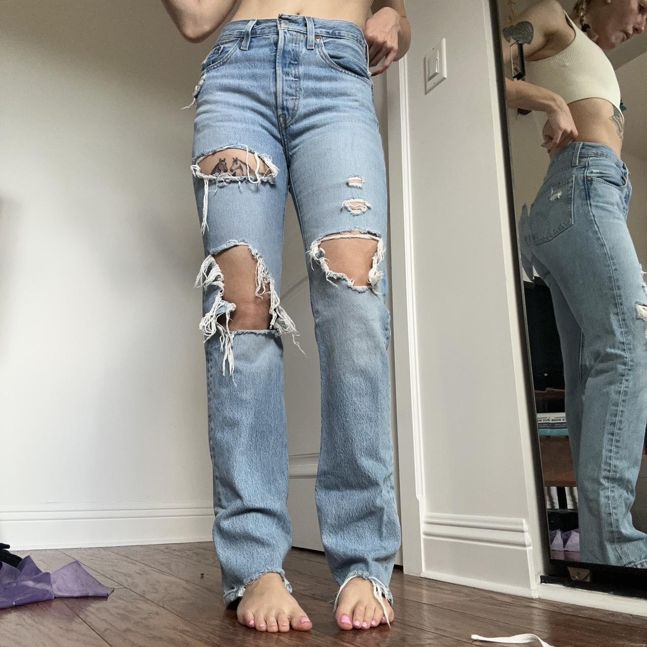 Distressed levis. Boot cut. I don’t know which style... - Depop