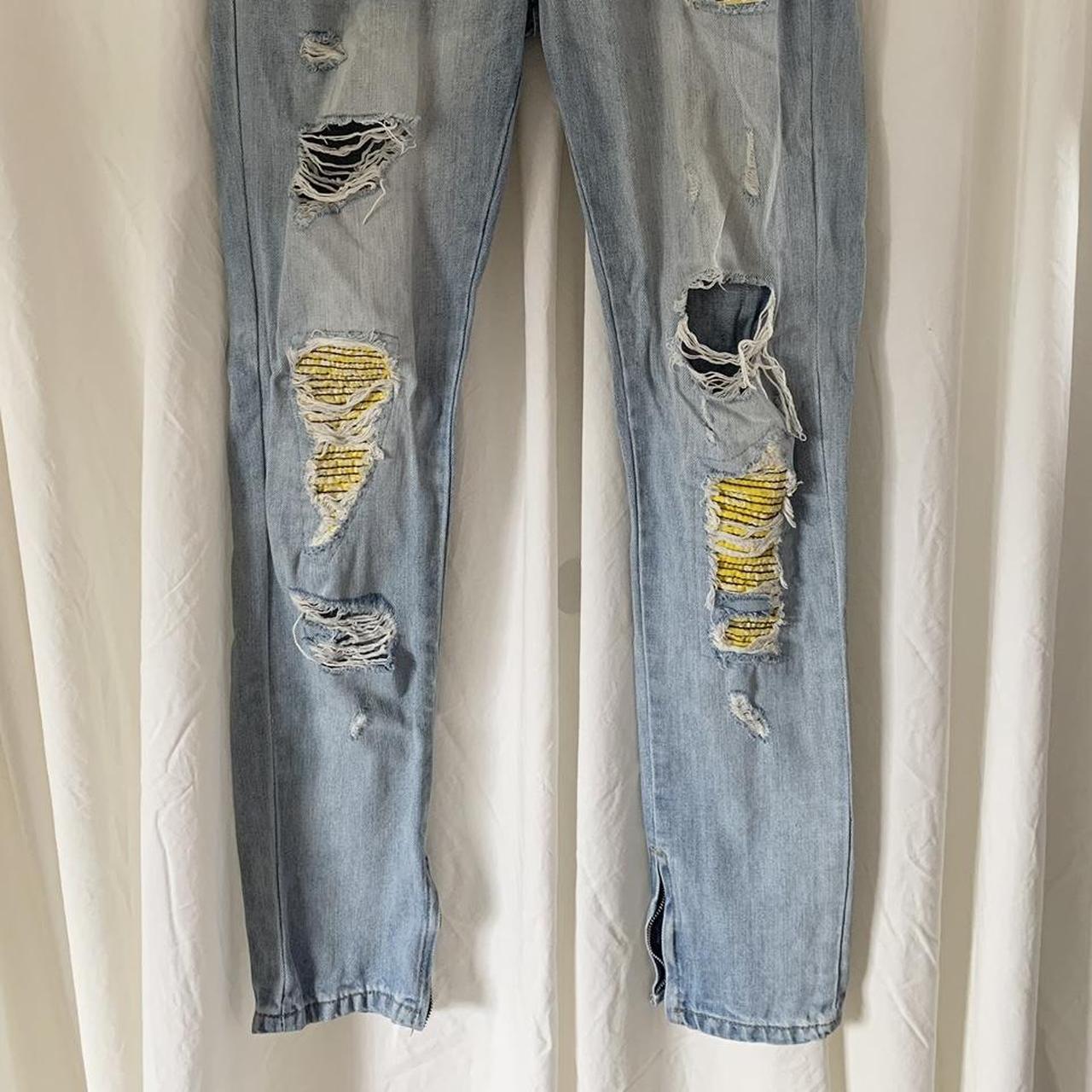 Boohooman Yellow Distressed Jeans BoohooMan Yellow Detailing