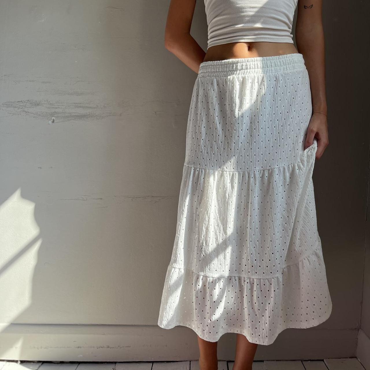 white tiered maxi skirt - Depop