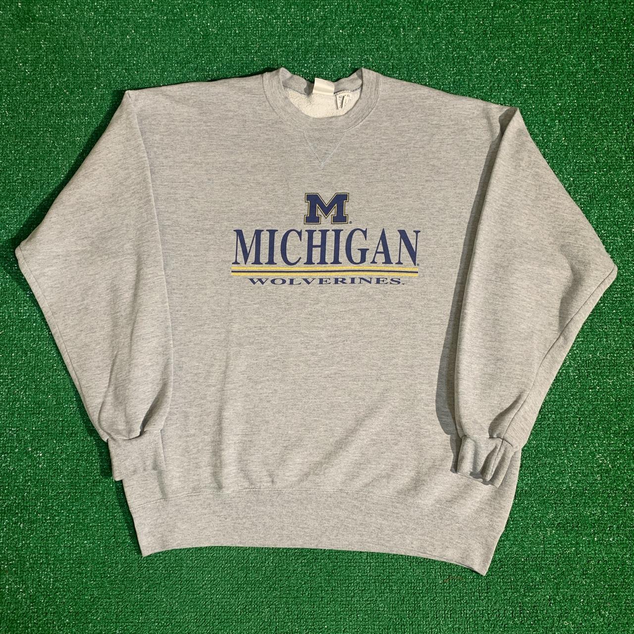 Vintage Michigan Wolverines Grey Graphic Sweatshirt... - Depop