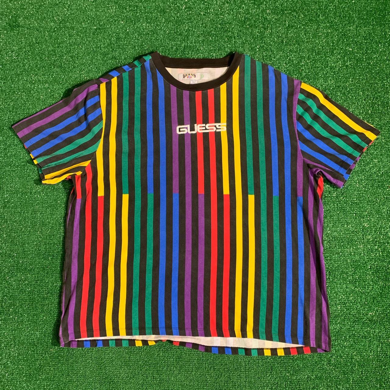 Guess x J. Balvin Multi Colored Striped Tee In. Depop