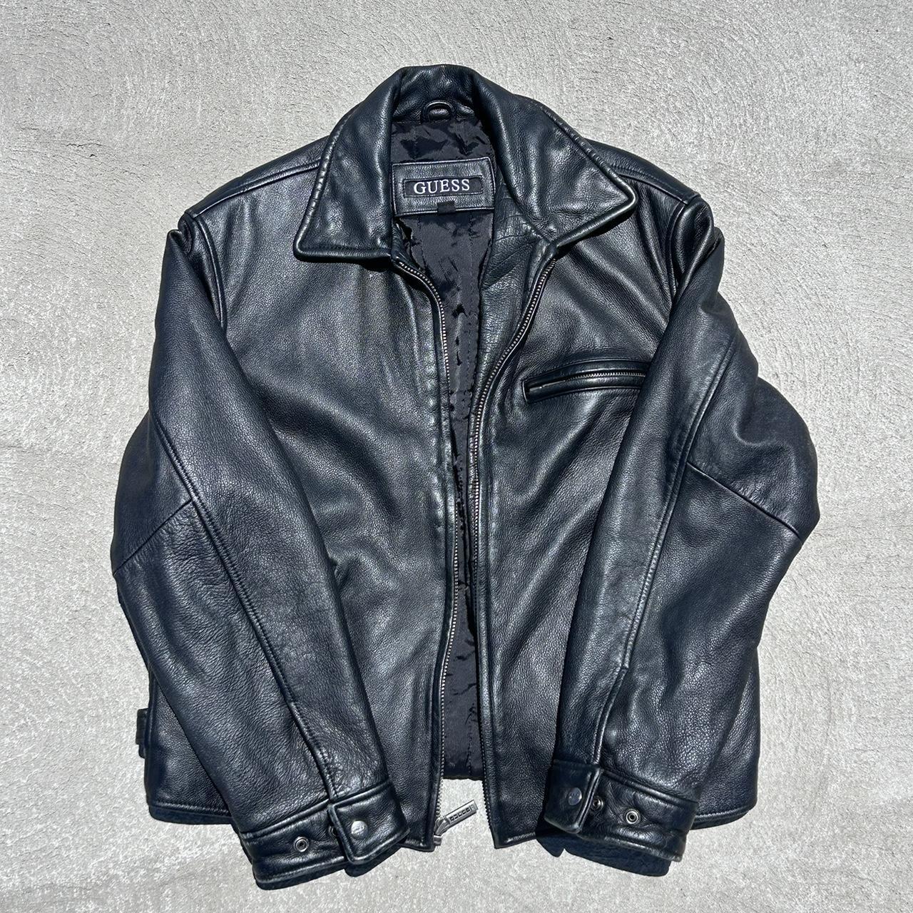 Black guess leather jacket best sale