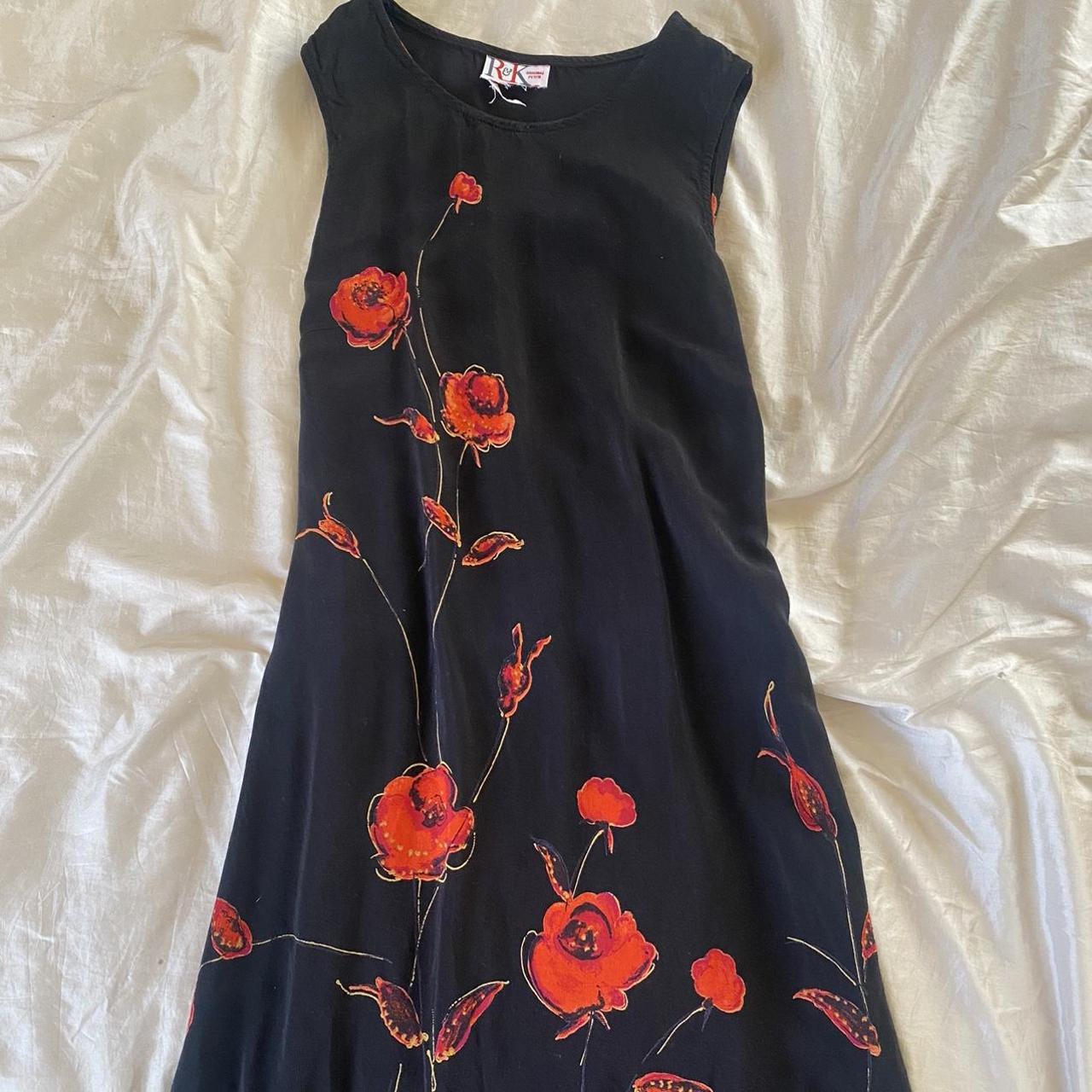 Black and red floral maxi dress with waist ties.... - Depop