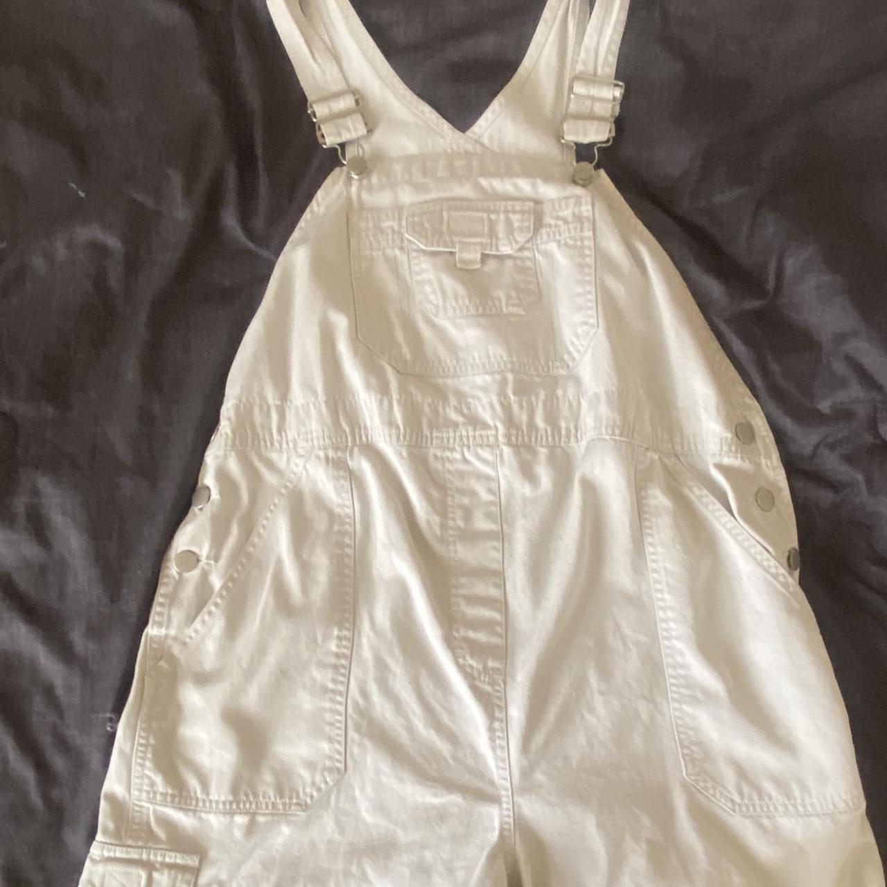 White/cream overall shorts. The size is a maternity... Depop