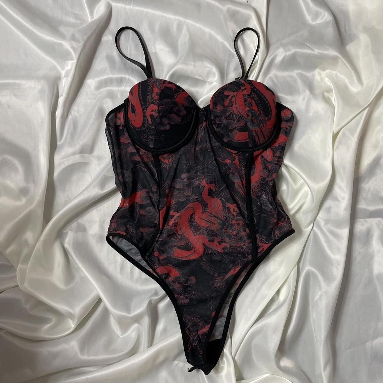 Women's Black and Red Bodysuit | Depop