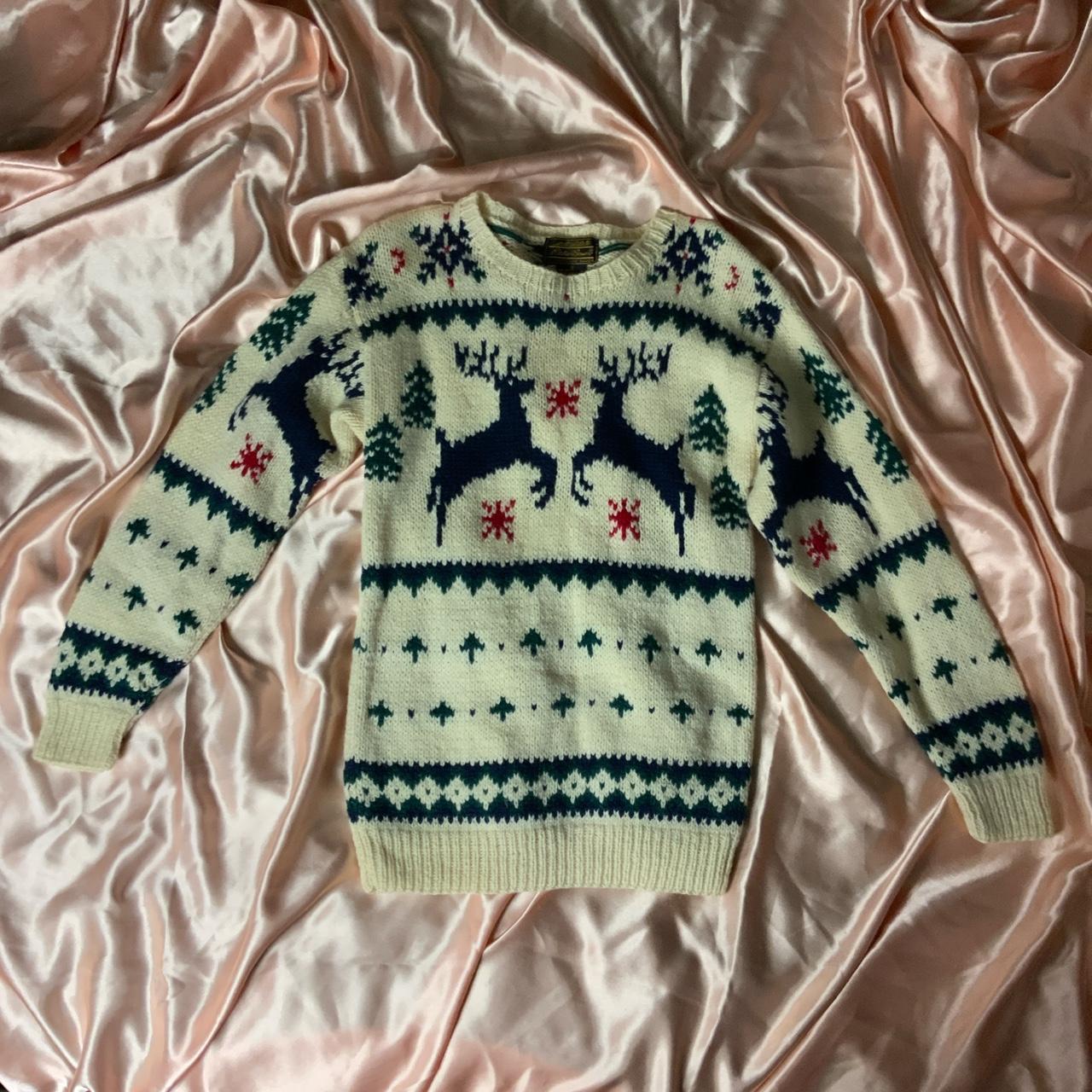 Vintage Eddie Bauer Knit Sweater Cream Blue And Depop 3678