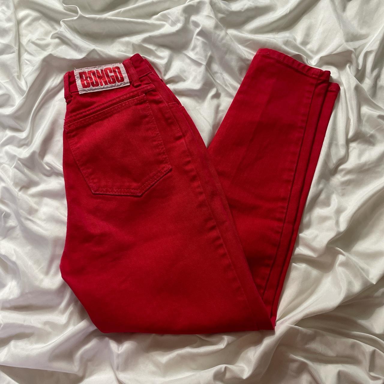 Vintage Bongo jeans -red denim -logo patch on the... - Depop