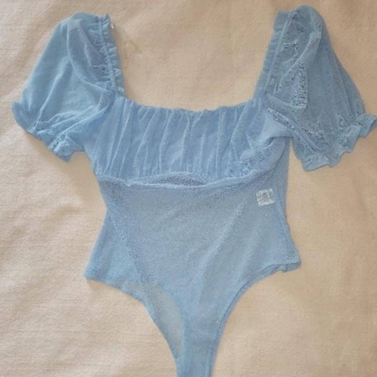 💙🩵💙never worn, cute sheer baby blue bodysuit (size... - Depop