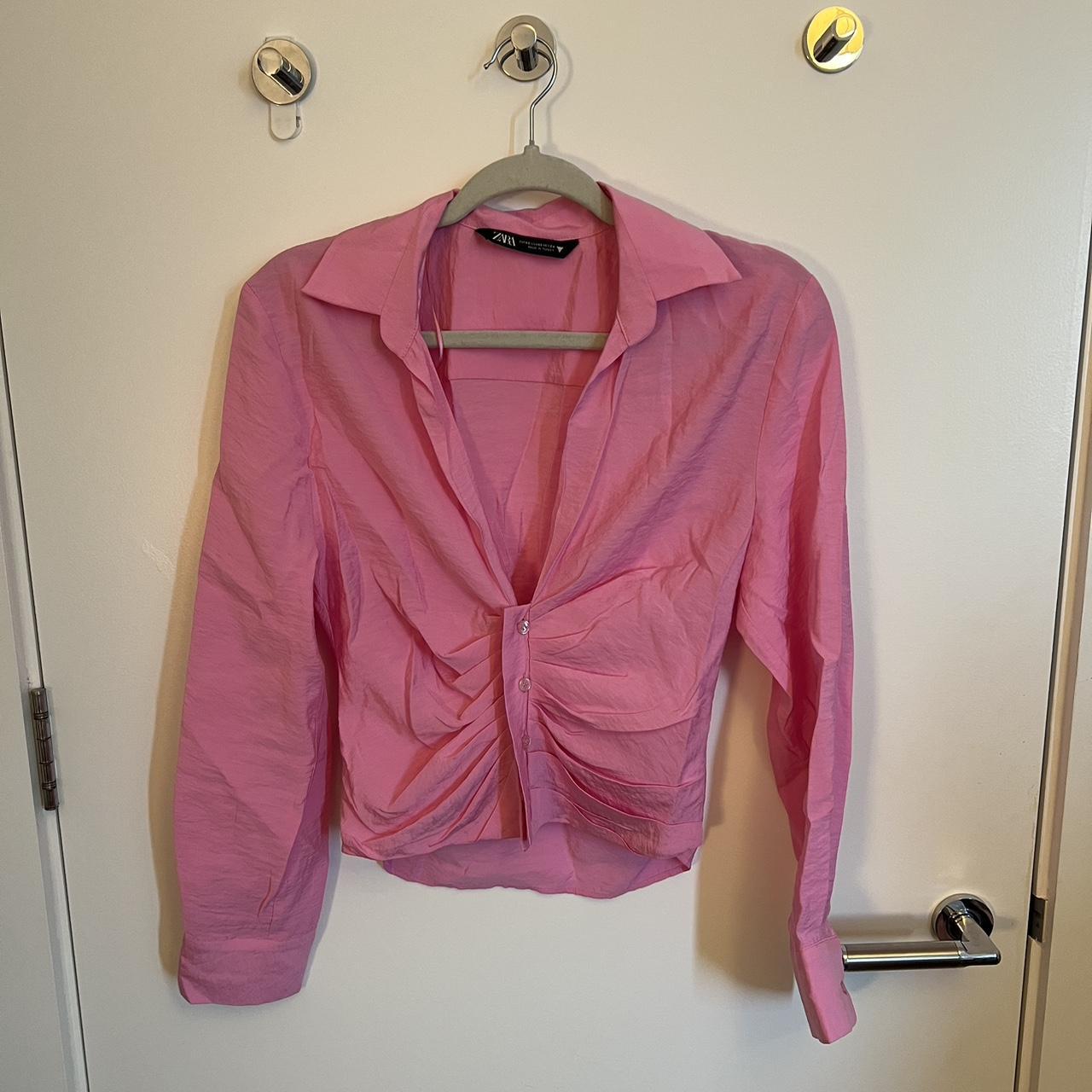 ZARA PINK BLOUSE🩷 Zara pink blouse with button up... Depop