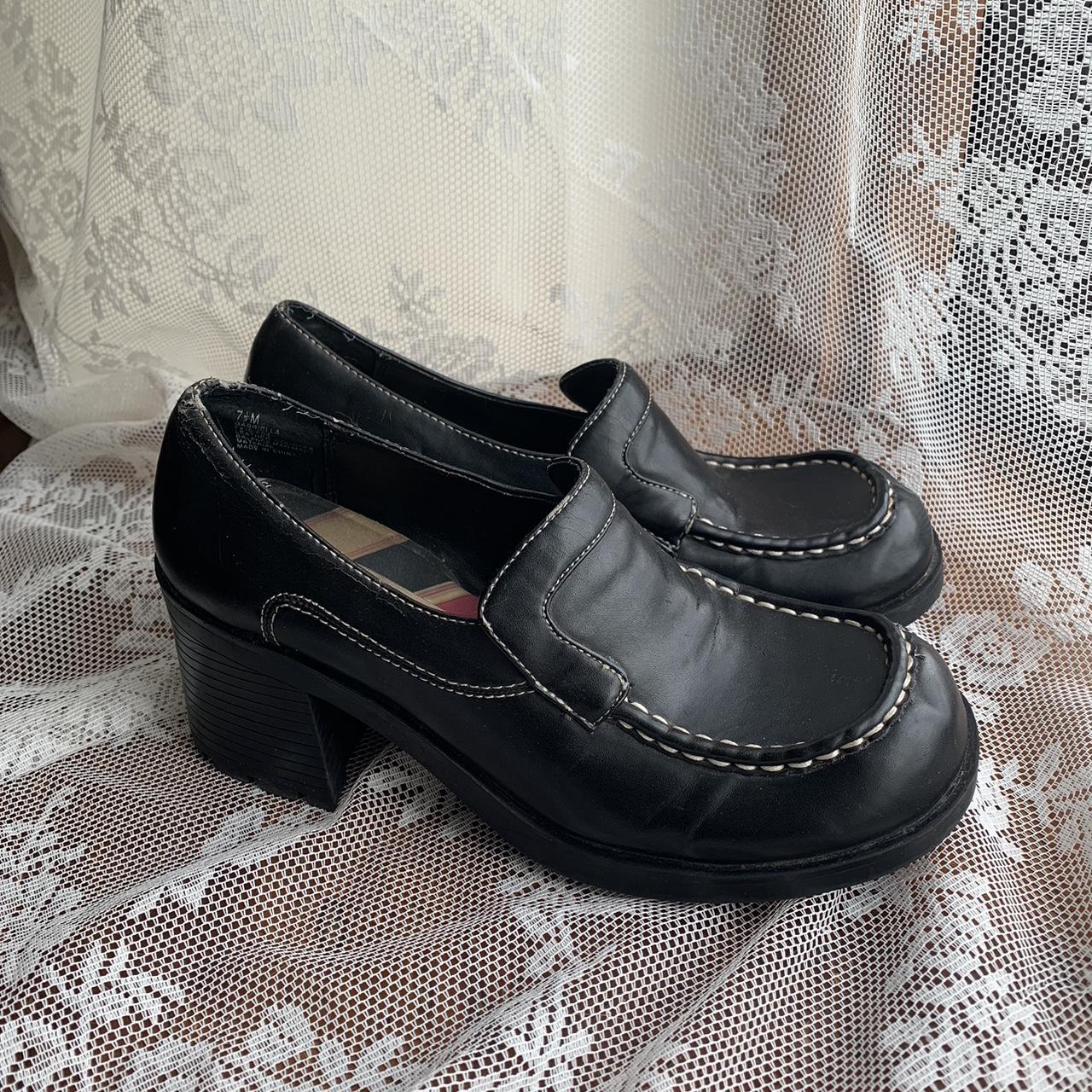Loafer 90s Black Slip On Shoes Bass Vintage 90s Y2K Black Leather