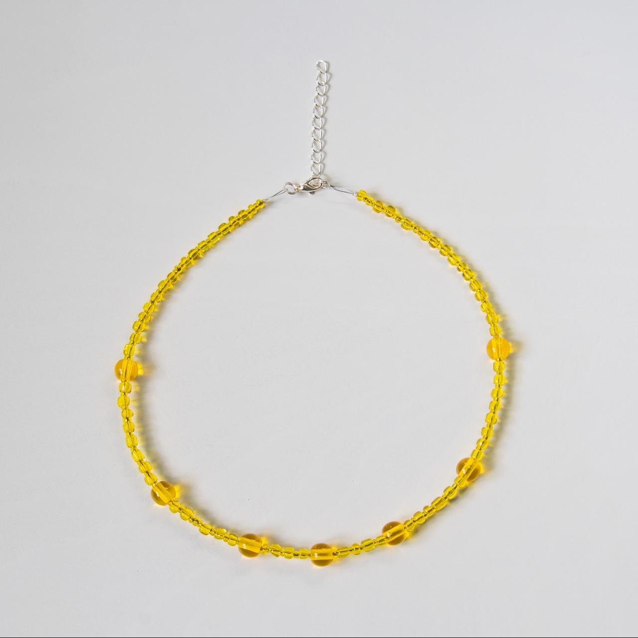 Yellow Glass Bead Necklace Handmade with glass... Depop