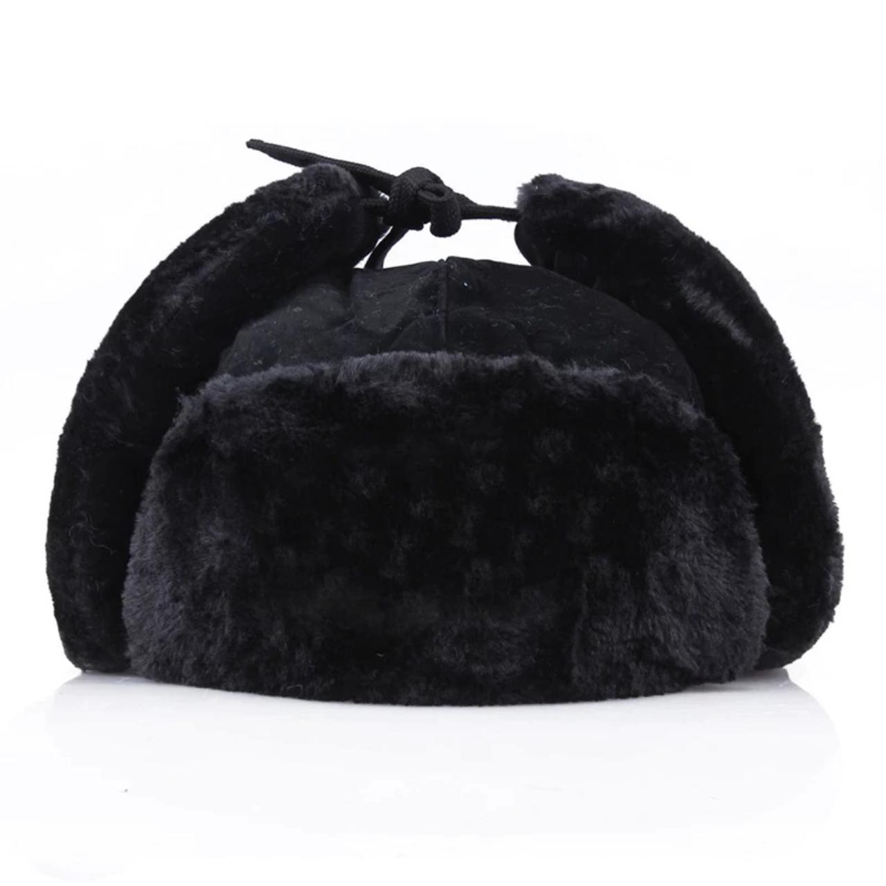 Russian Black Ushanka Trapper Hat One size Black... - Depop