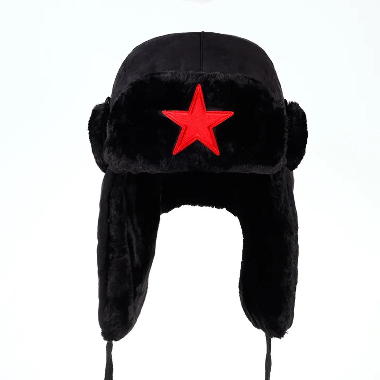 Russian Black Ushanka Trapper Hat One size Black... - Depop