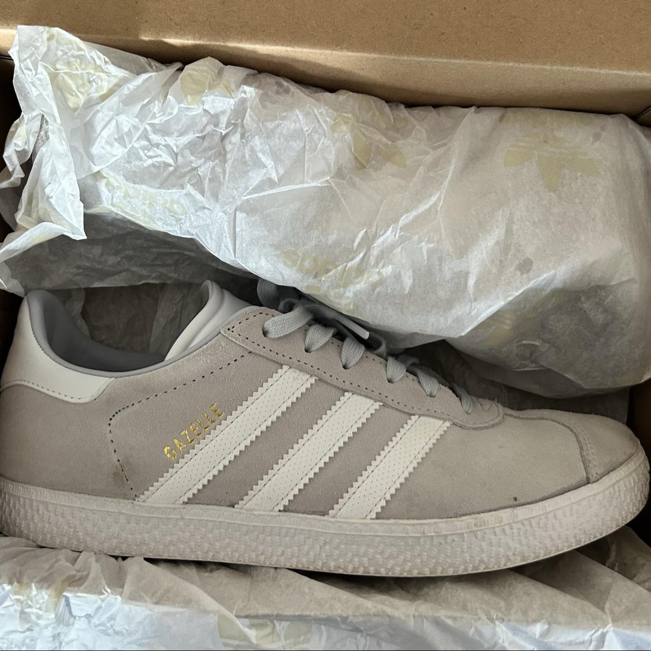 Grey & white Adidas Gazelles in excellent condition.... - Depop