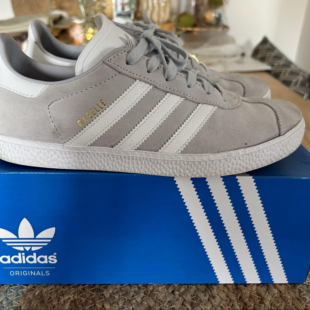 Grey & white Adidas Gazelles in excellent condition.... - Depop