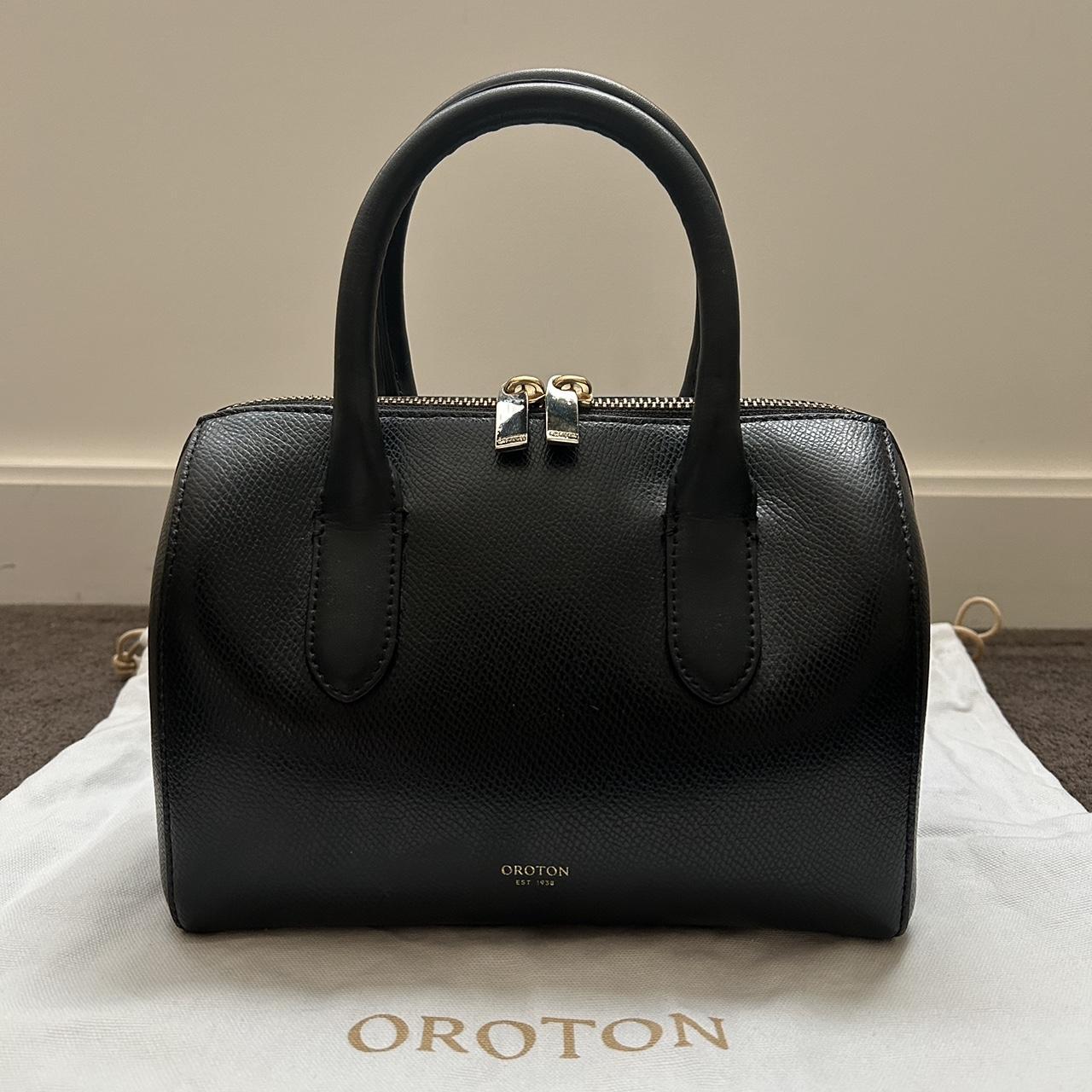 Oroton Muse Mini Bowler bag in black with gold... - Depop