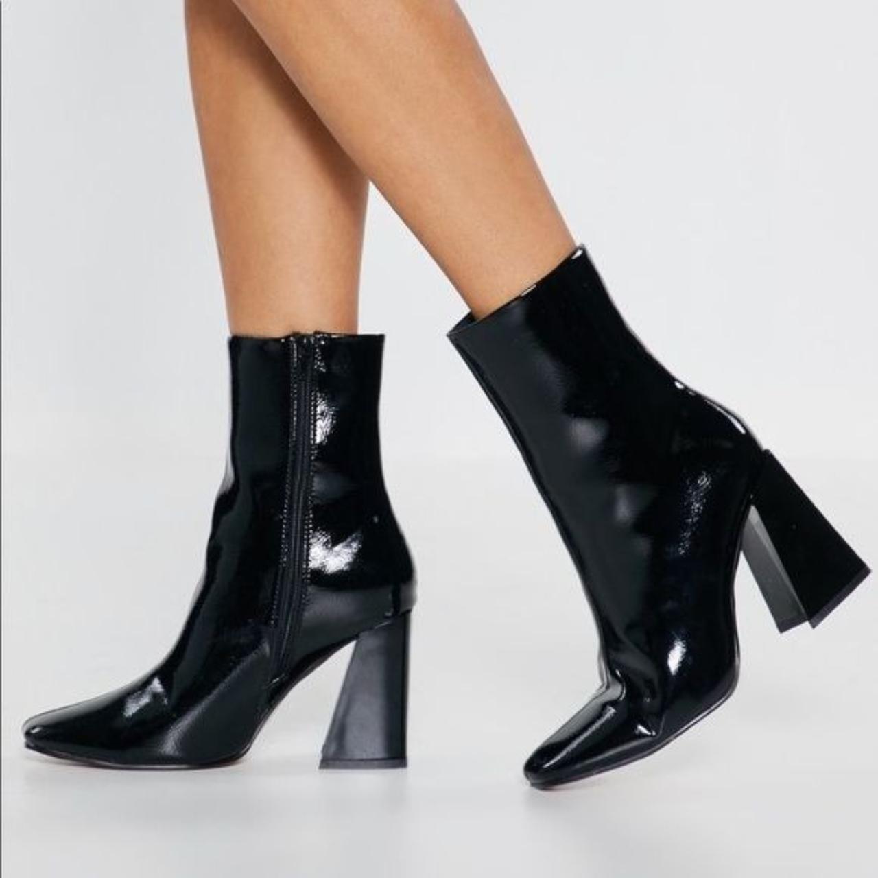 Nasty Gal black PU block heeled booties CG0115 -... - Depop