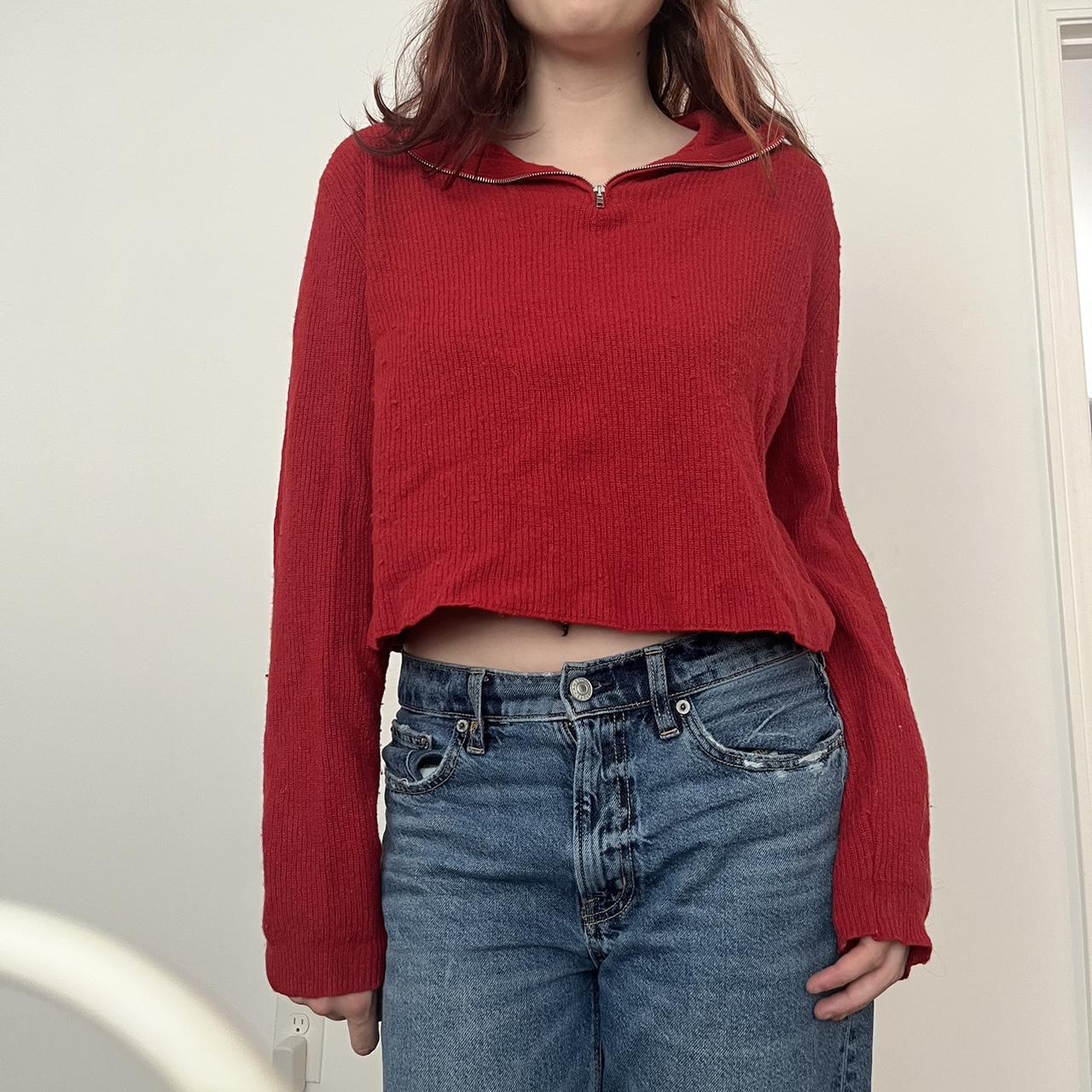 Brandy Melville Red Quarter Zip Sweater Brand new - Depop