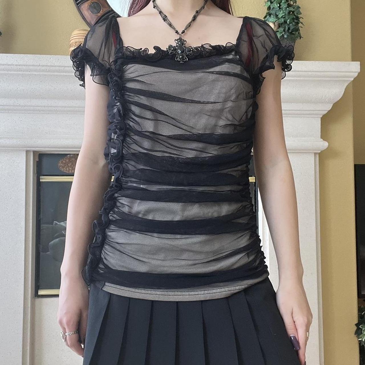 Early 2000s vampire gothic Lolita ruched tan black...