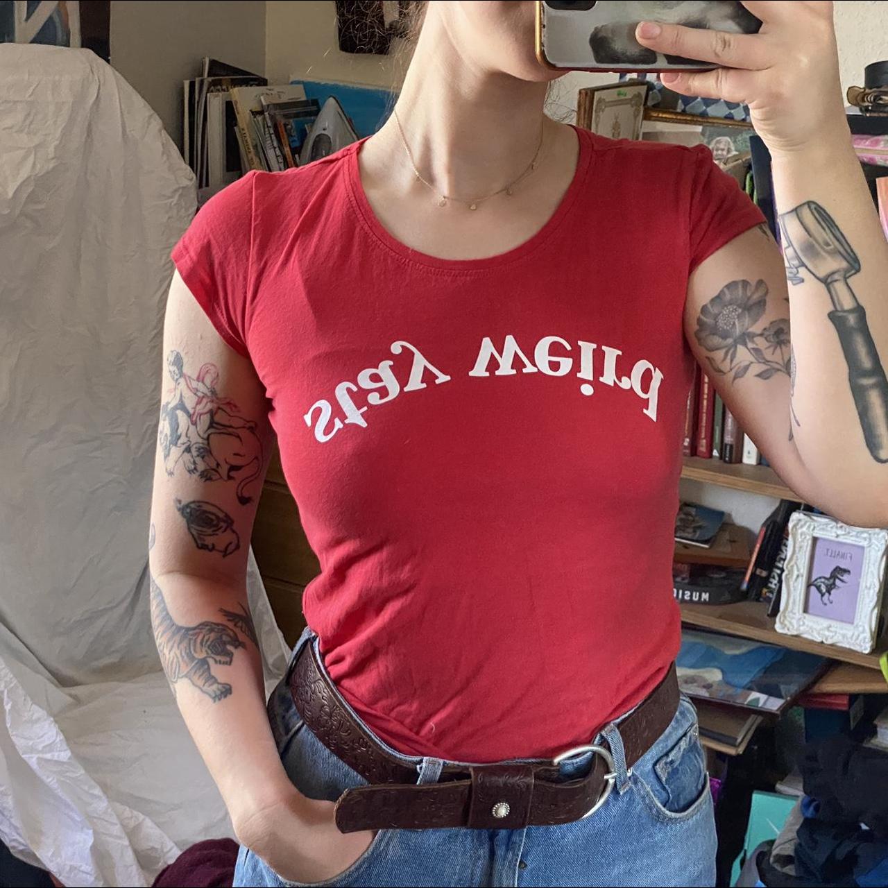 Women's Red and White T-shirt | Depop