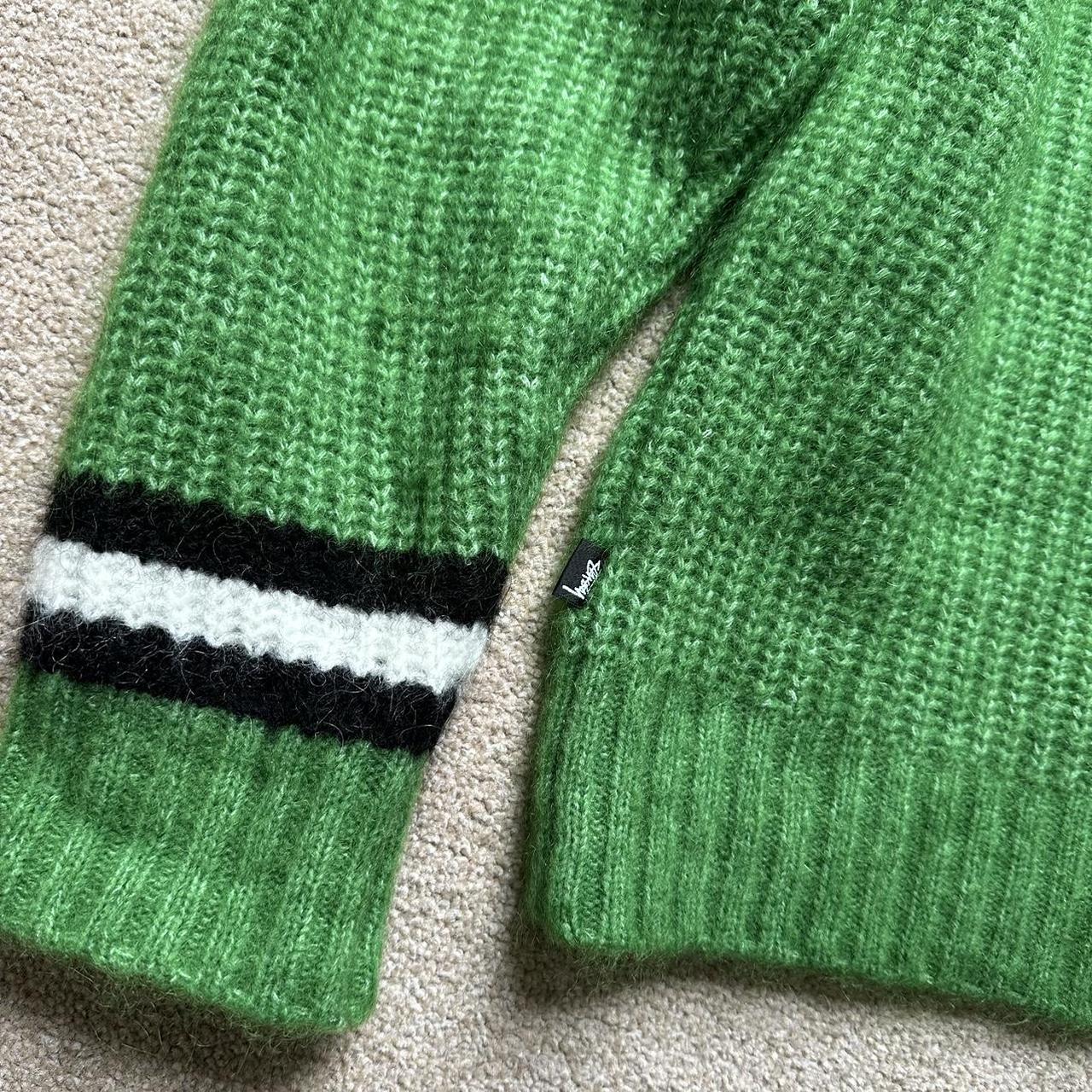 Green store Stussy 100% Lambswool Striped Sweater Like-Mohair Sz m