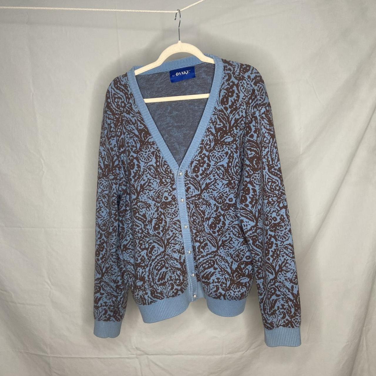 Awake NY Cardigan! Blue and brown paisley pattern.... - Depop