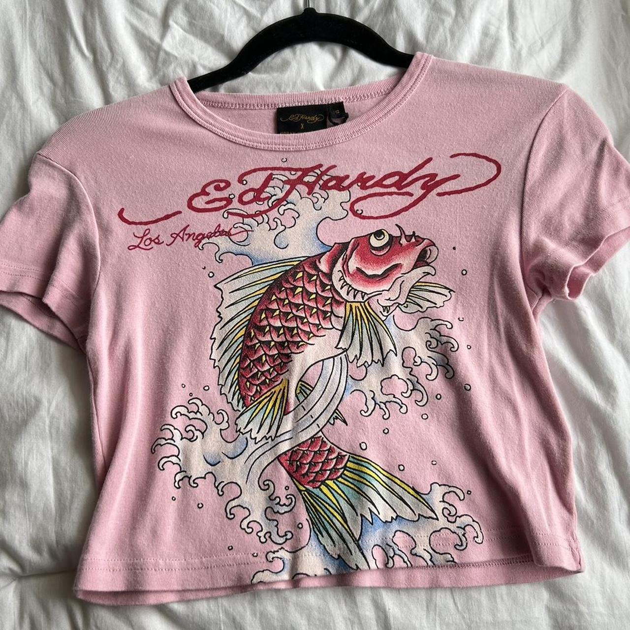 Ed Hardy x Urban outfitters light pink crop top.... - Depop