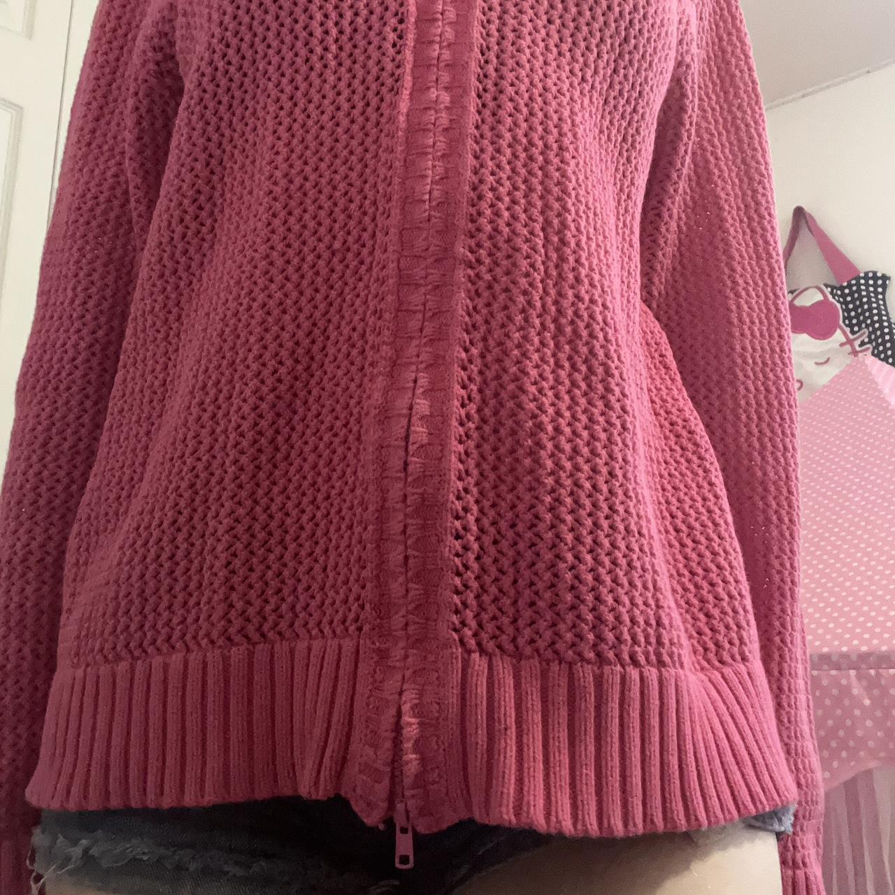 pink knit hoodie double zipper brand: coldwater... - Depop
