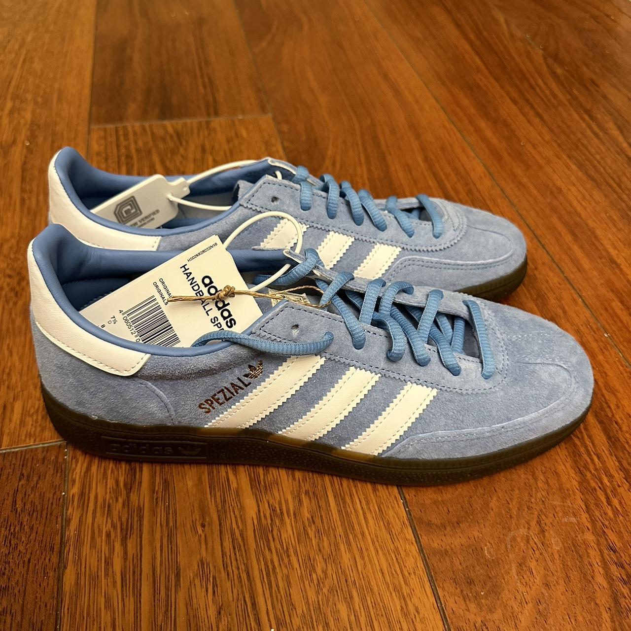 Adidas Handball Spezial in light blue brown rubber... - Depop