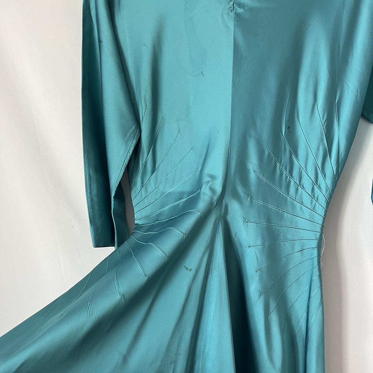 Stunning 1950s silk satin turquoise teal dress... - Depop