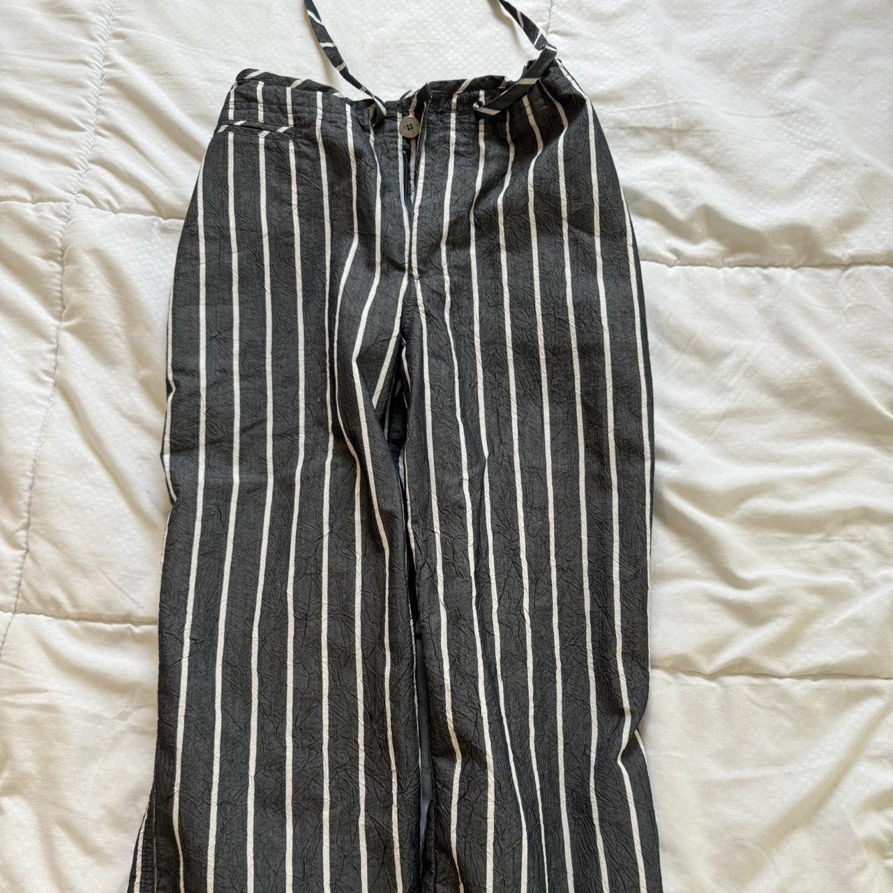 stripped linen pants blue with white striped. Send... - Depop