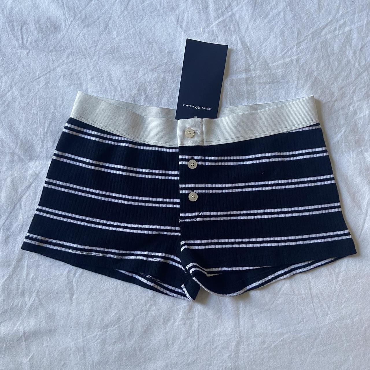 Brandy Melville Women's Navy and White Shorts | Depop