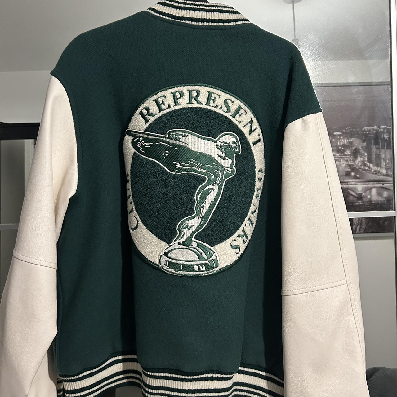 Represent green varsity jacket in Medium. Good... - Depop
