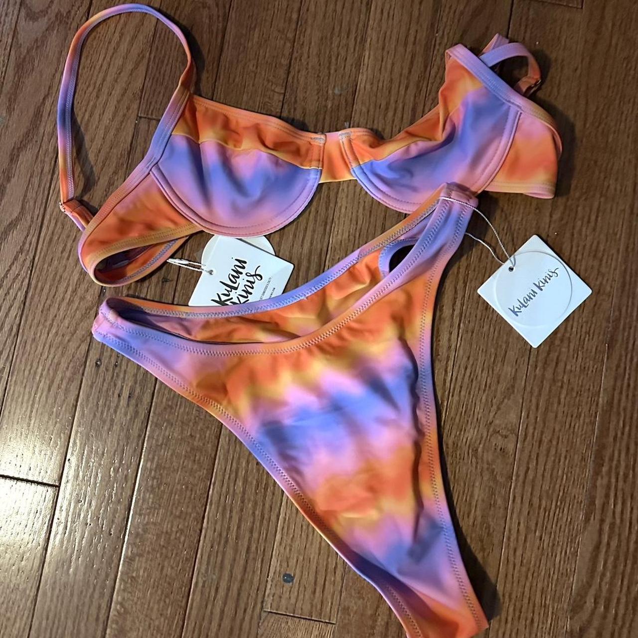 Kulani Kinis Women's Orange and Pink Swimsuitonepiece Depop