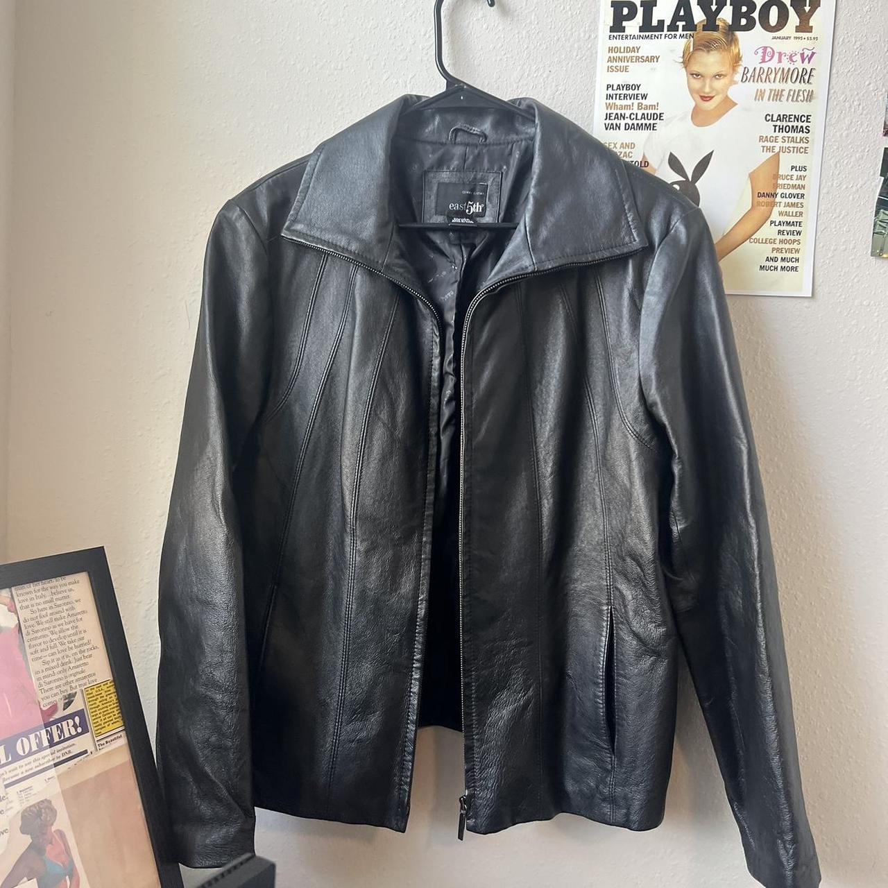 90s ZIP UP LEATHER JACKET -vintage east 5th jacket | Depop