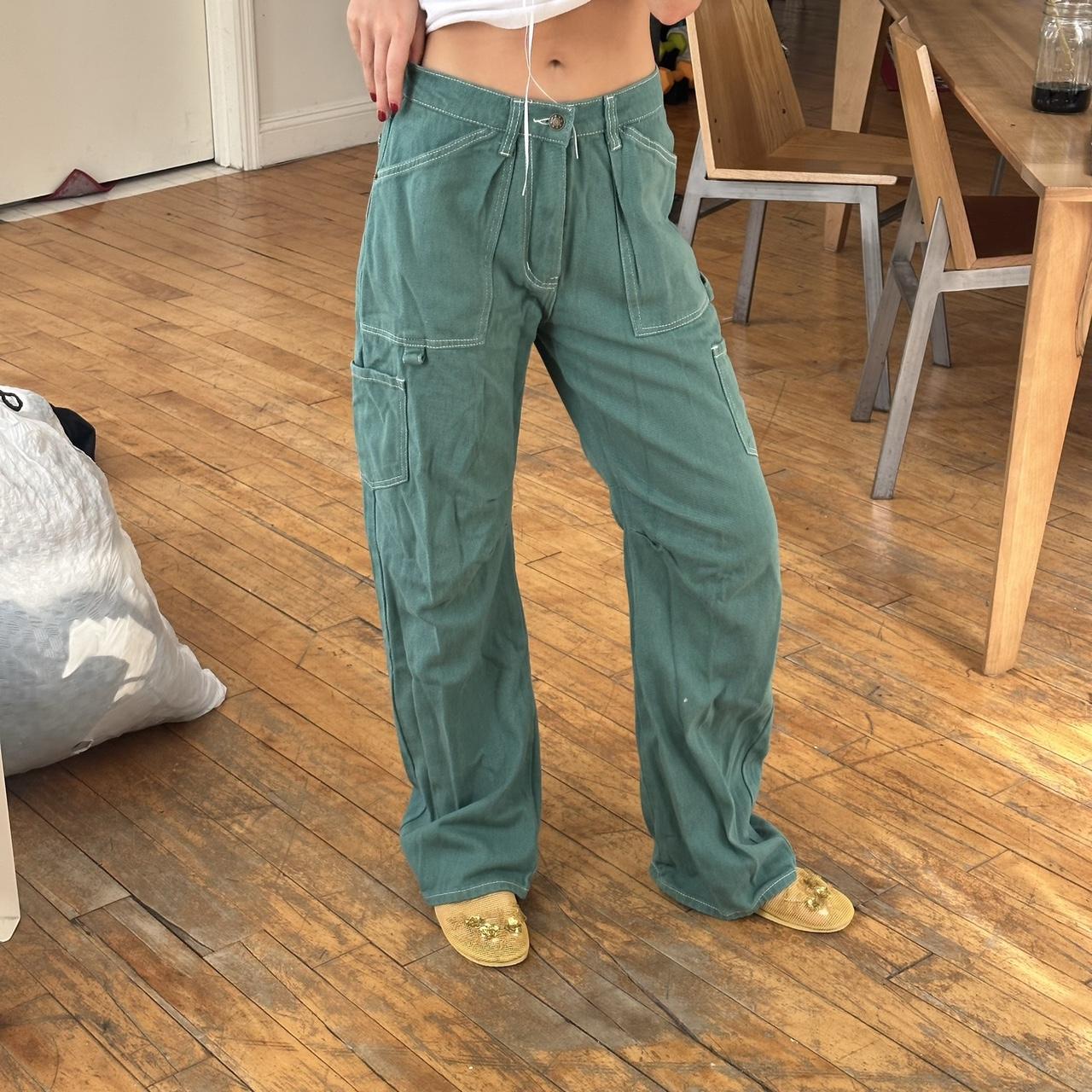 Teal baggy cargo pants from lioness - Depop