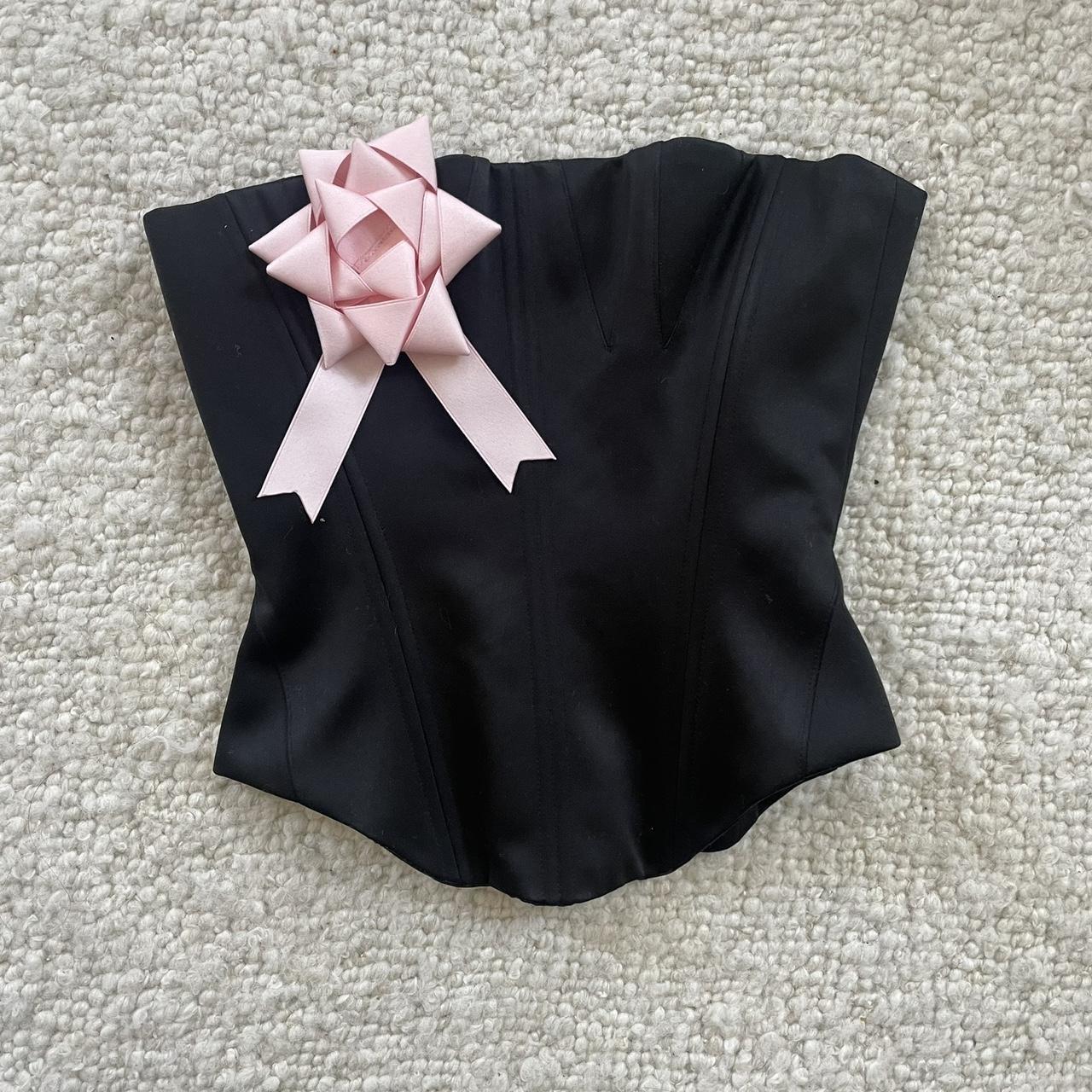 fanci club Black lace up corset with pink bow detail Depop