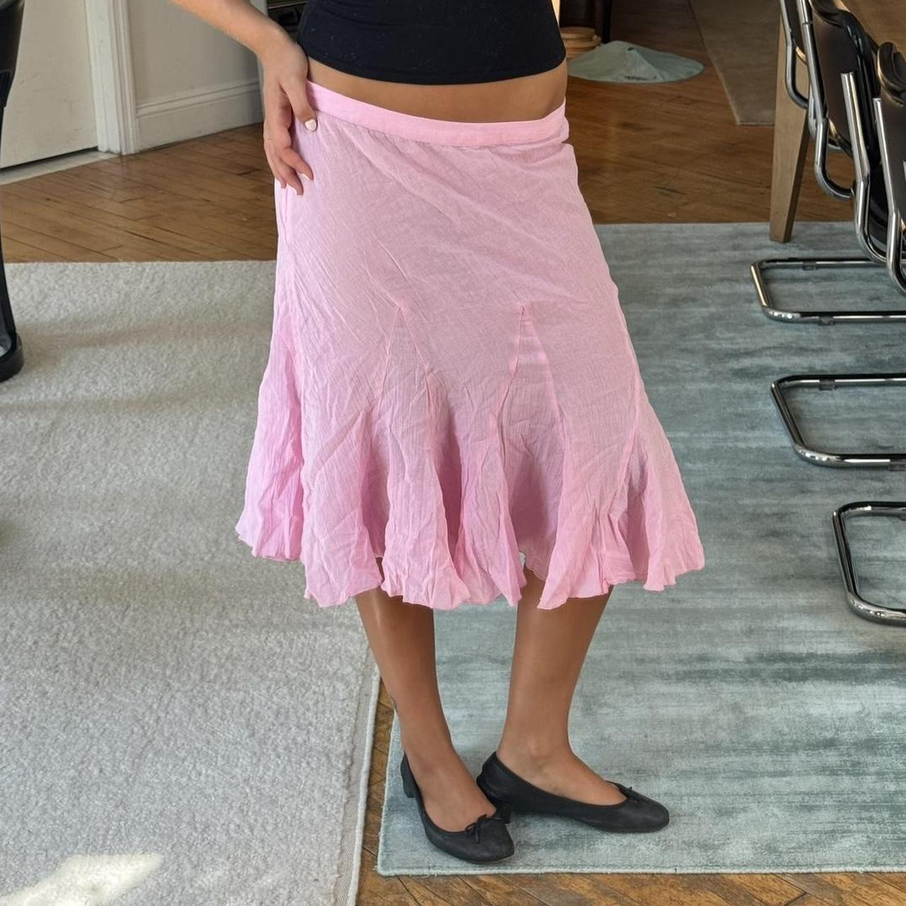 Pink flowy midi skirt hotsell